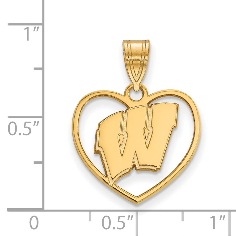 Sterling Silver Gold-plated LogoArt University of Wisconsin Heart Pendant