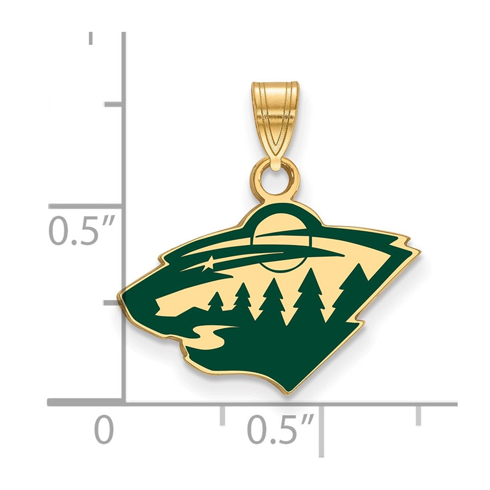 Sterling Silver Gold-plated NHL LogoArt Minnesota Wild Small Enameled Pendant