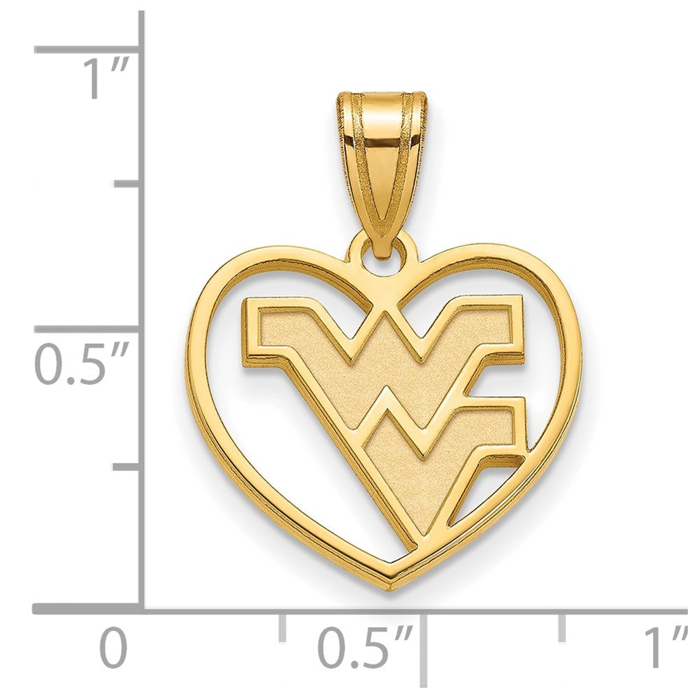 Sterling Silver Gold-plated LogoArt West Virginia University W-V Heart Pendant