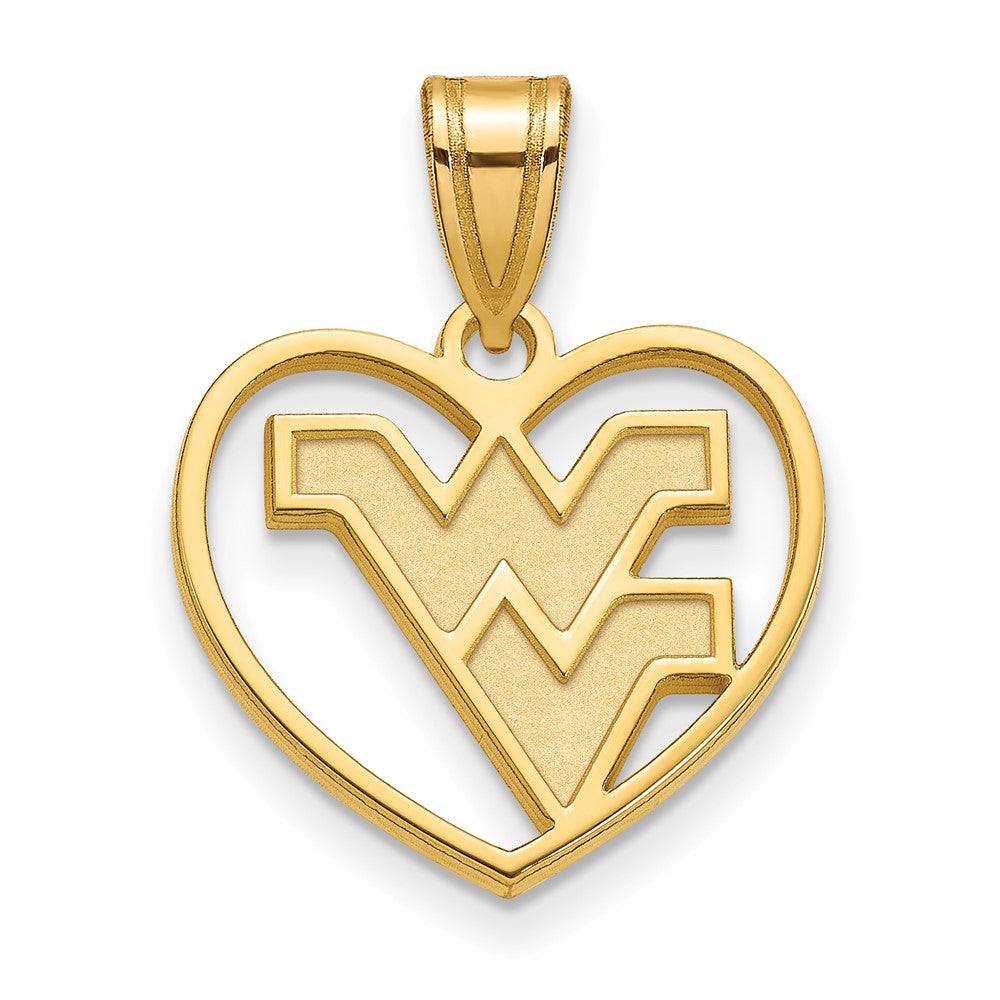 Sterling Silver Gold-plated LogoArt West Virginia University W-V Heart Pendant
