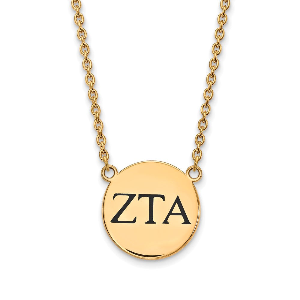 Sterling Silver Gold-plated LogoArt Zeta Tau Alpha Sorority Greek Letters Large Black Enamel Pendant 18 inch Necklace