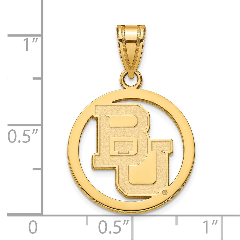 Sterling Silver Gold-plated LogoArt Baylor University Bears Medium Circle Pendant