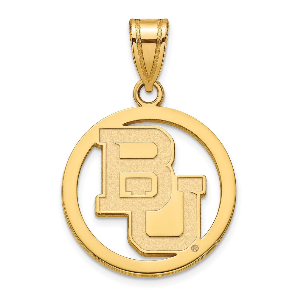 Sterling Silver Gold-plated LogoArt Baylor University Bears Medium Circle Pendant