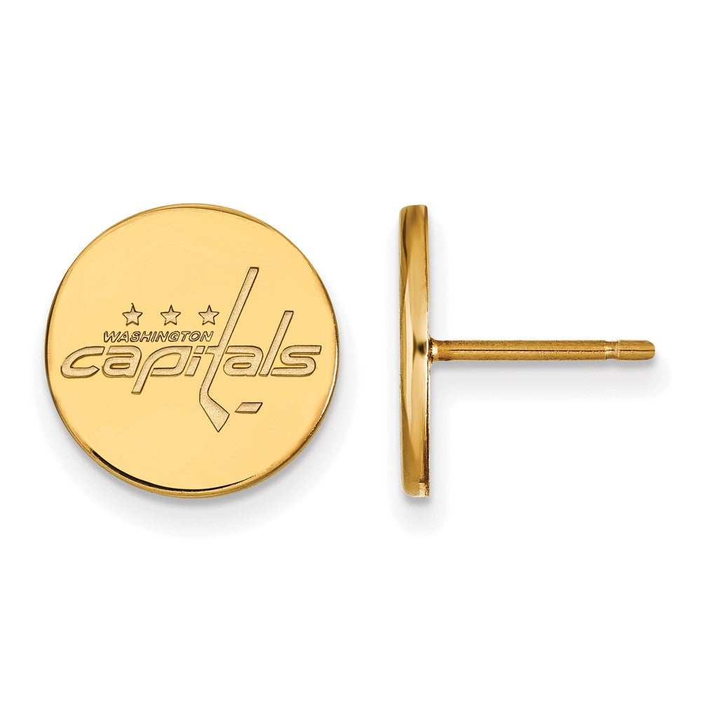 Sterling Silver Gold-plated NHL LogoArt Washington Capitals Small Disc Post Earrings