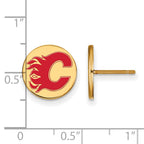 Sterling Silver Gold-plated NHL LogoArt Calgary Flames Small Enamel Disc Post Earrings