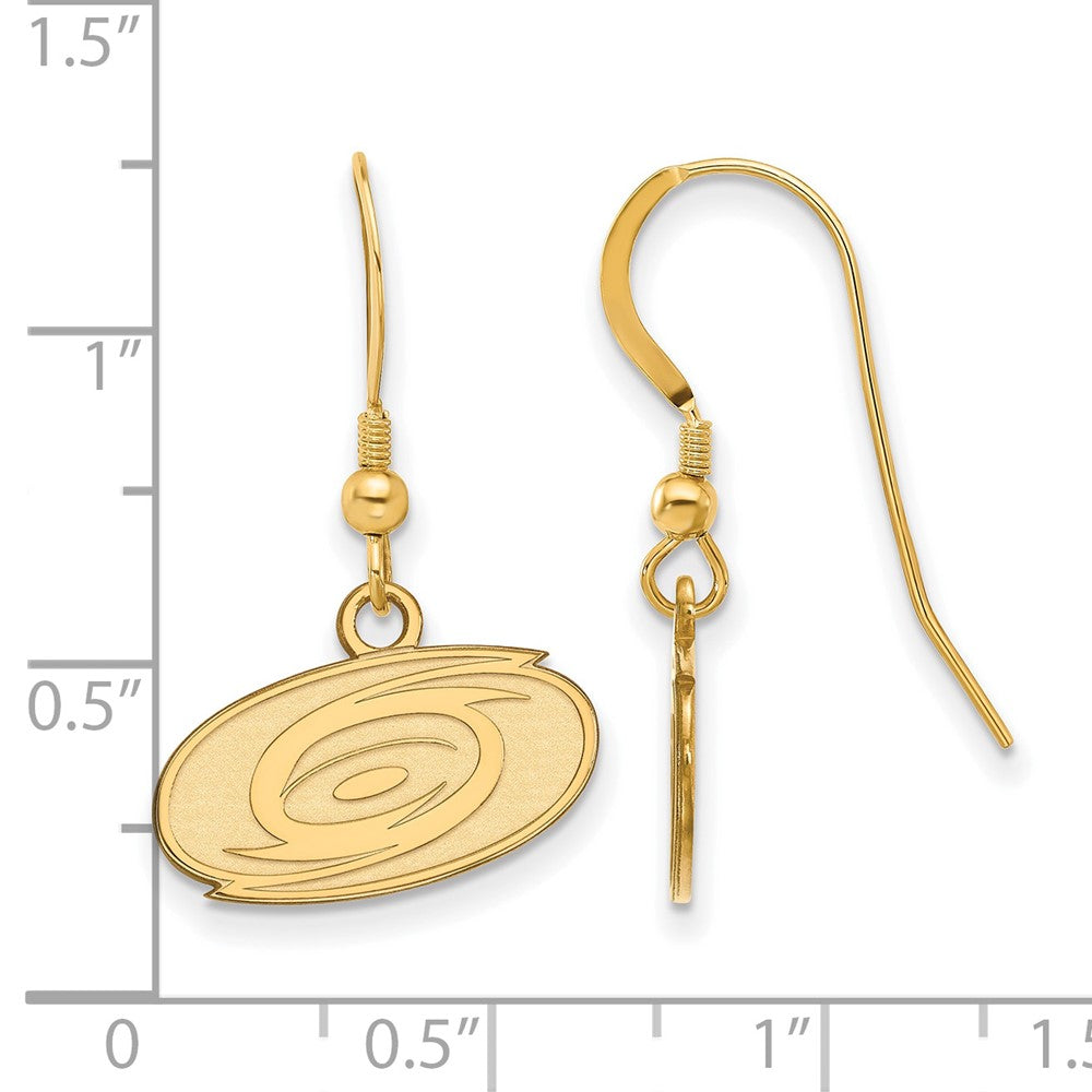 Sterling Silver Gold-plated NHL LogoArt Carolina Hurricanes Extra Small Dangle Earrings