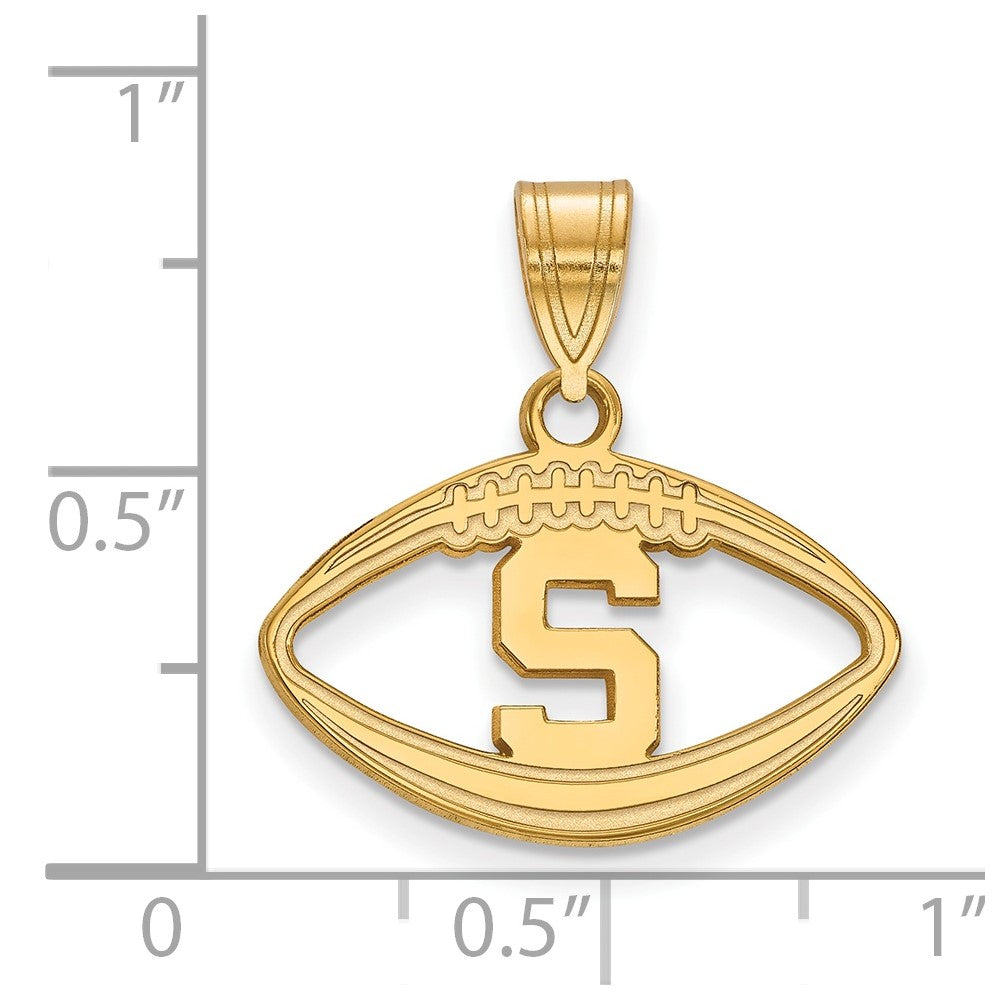 Sterling Silver Gold-plated LogoArt Michigan State University Letter S Football Pendant