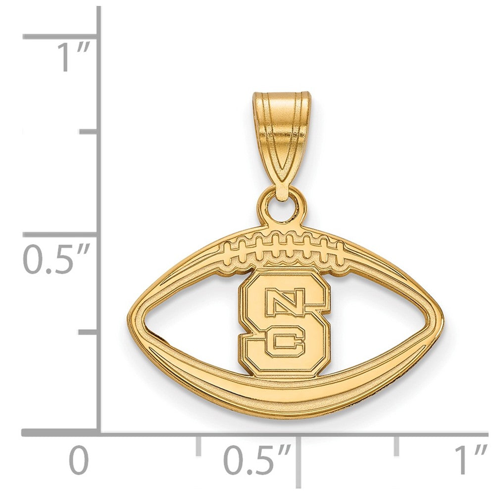 Sterling Silver Gold-plated LogoArt North Carolina State University N-C-S Football Pendant