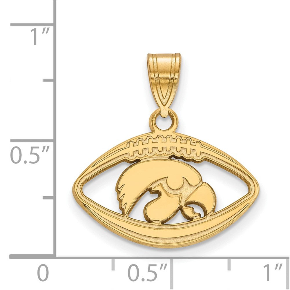 Sterling Silver Gold-plated LogoArt University of Iowa Hawk Football Pendant