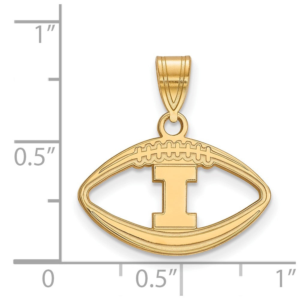 Sterling Silver Gold-plated LogoArt University of Illinois Letter I Football Pendant