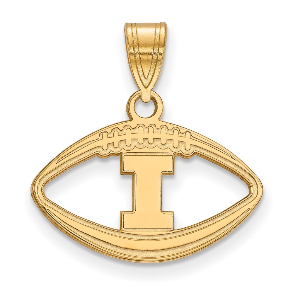 Sterling Silver Gold-plated LogoArt University of Illinois Letter I Football Pendant