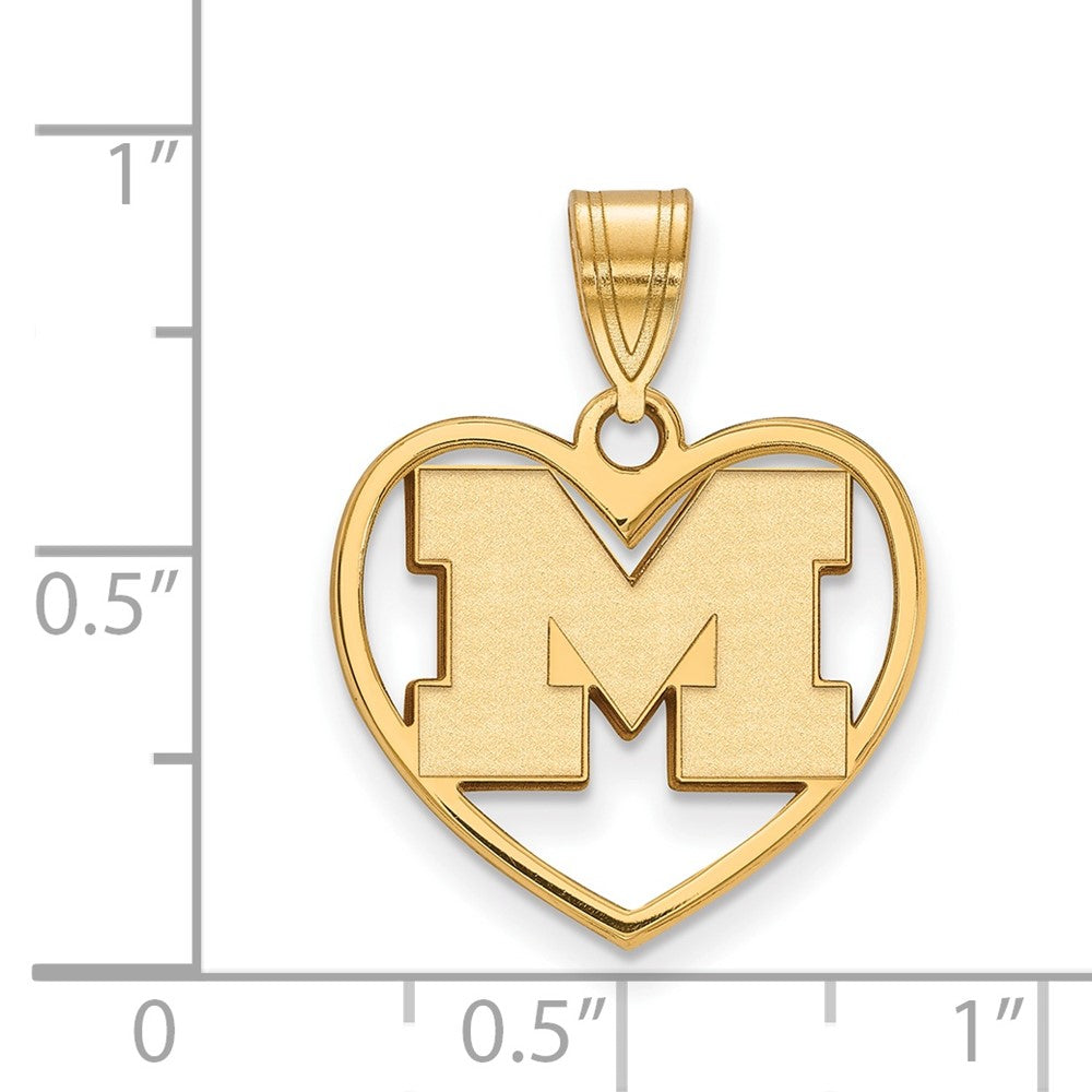 Sterling Silver Gold-plated LogoArt University of Michigan Letter M Heart Pendant