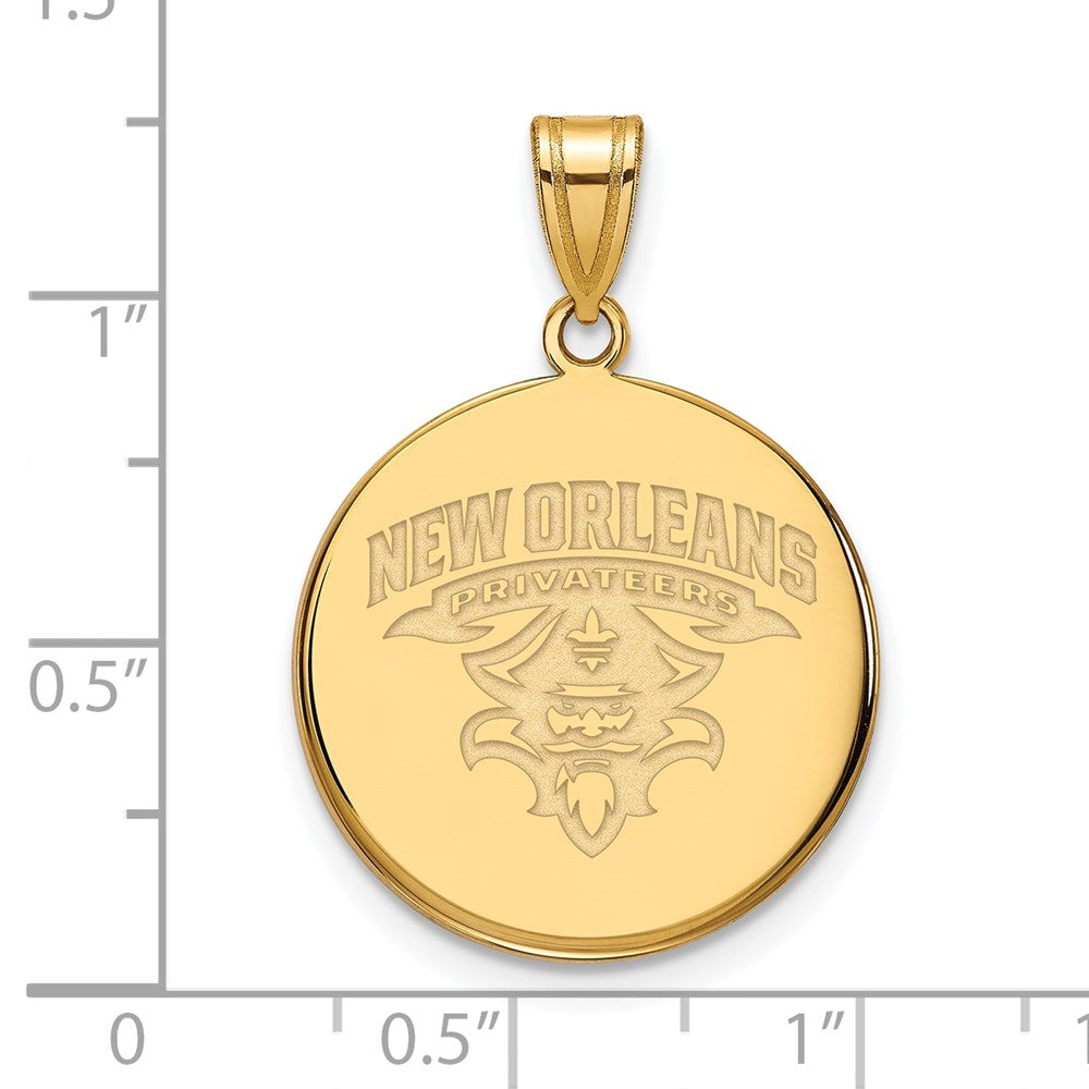 Sterling Silver Gold-plated LogoArt University of New Orleans U-N-O Large Disc Pendant