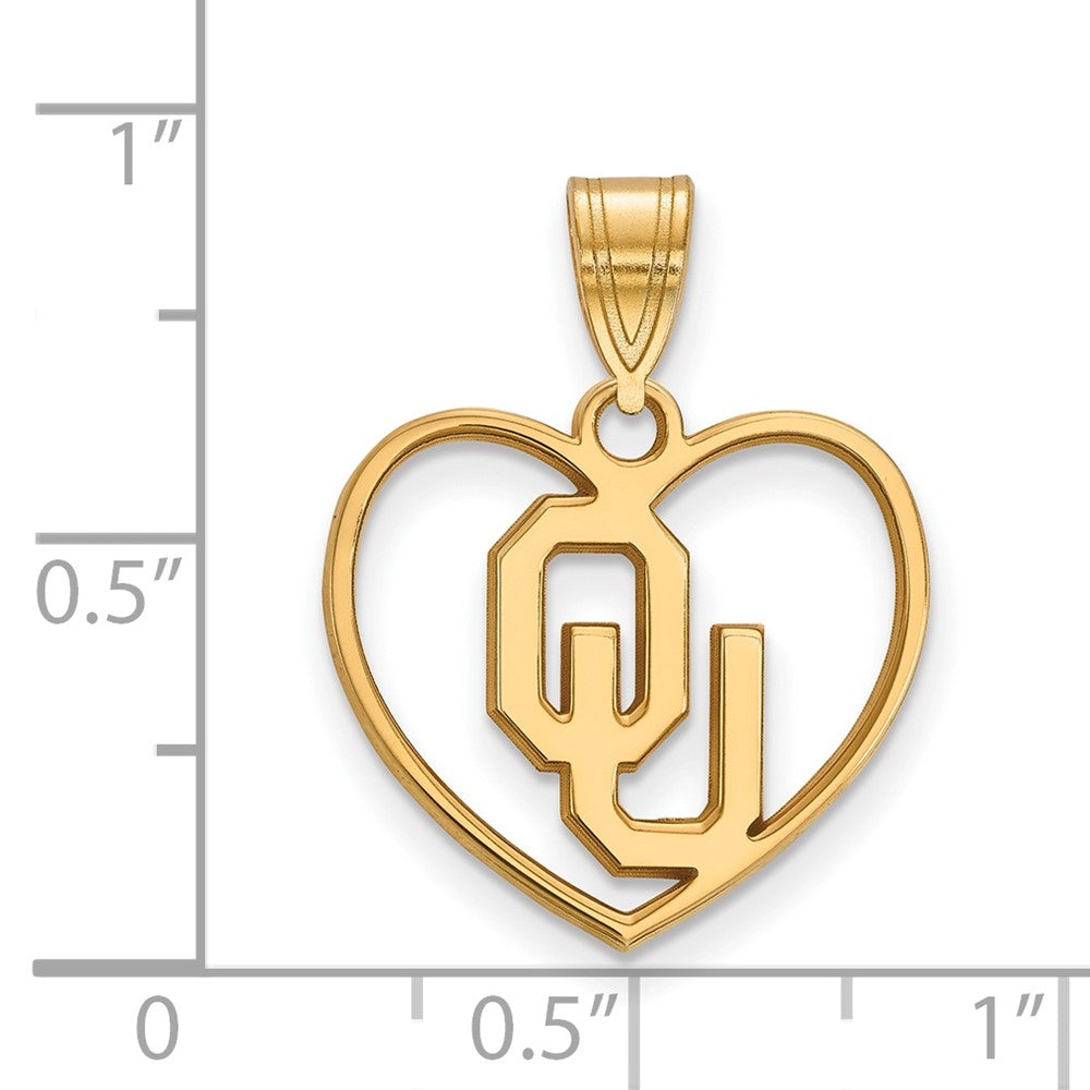 Sterling Silver Gold-plated LogoArt University of Oklahoma O-U Heart Pendant