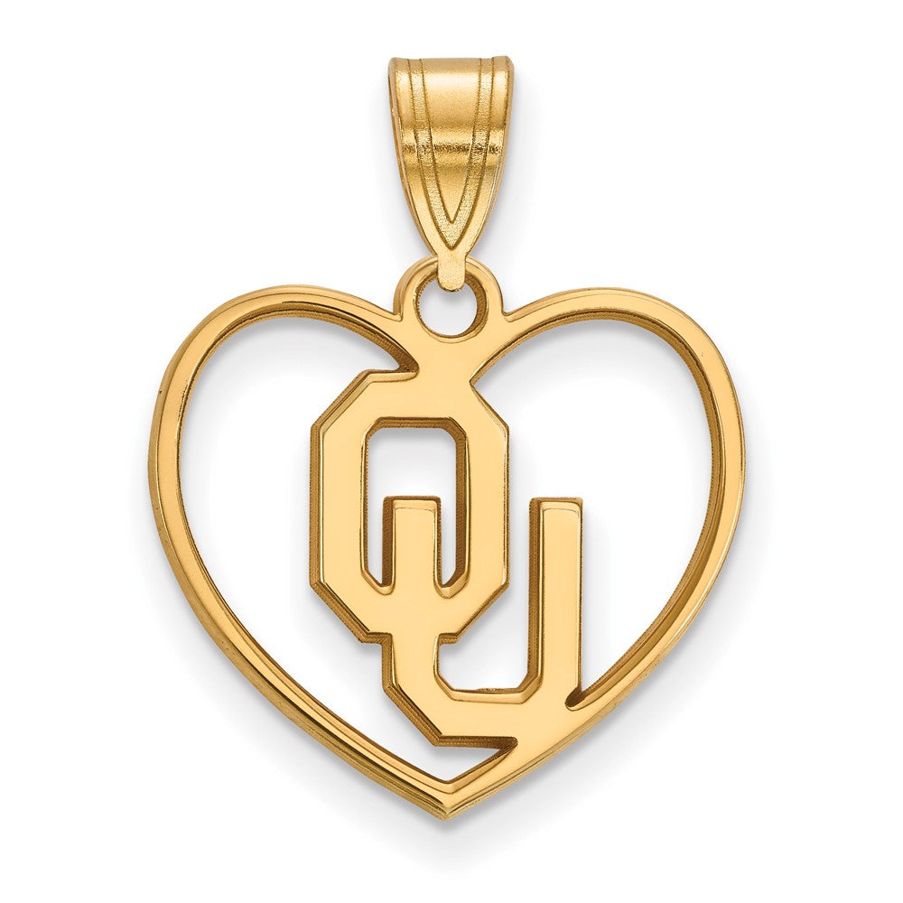 Sterling Silver Gold-plated LogoArt University of Oklahoma O-U Heart Pendant