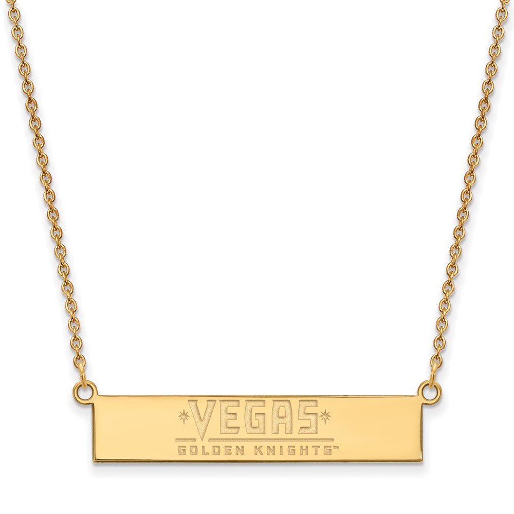 Sterling Silver Gold-plated NHL LogoArt NHL Vegas Golden Knights Small Bar 18 inch Necklace