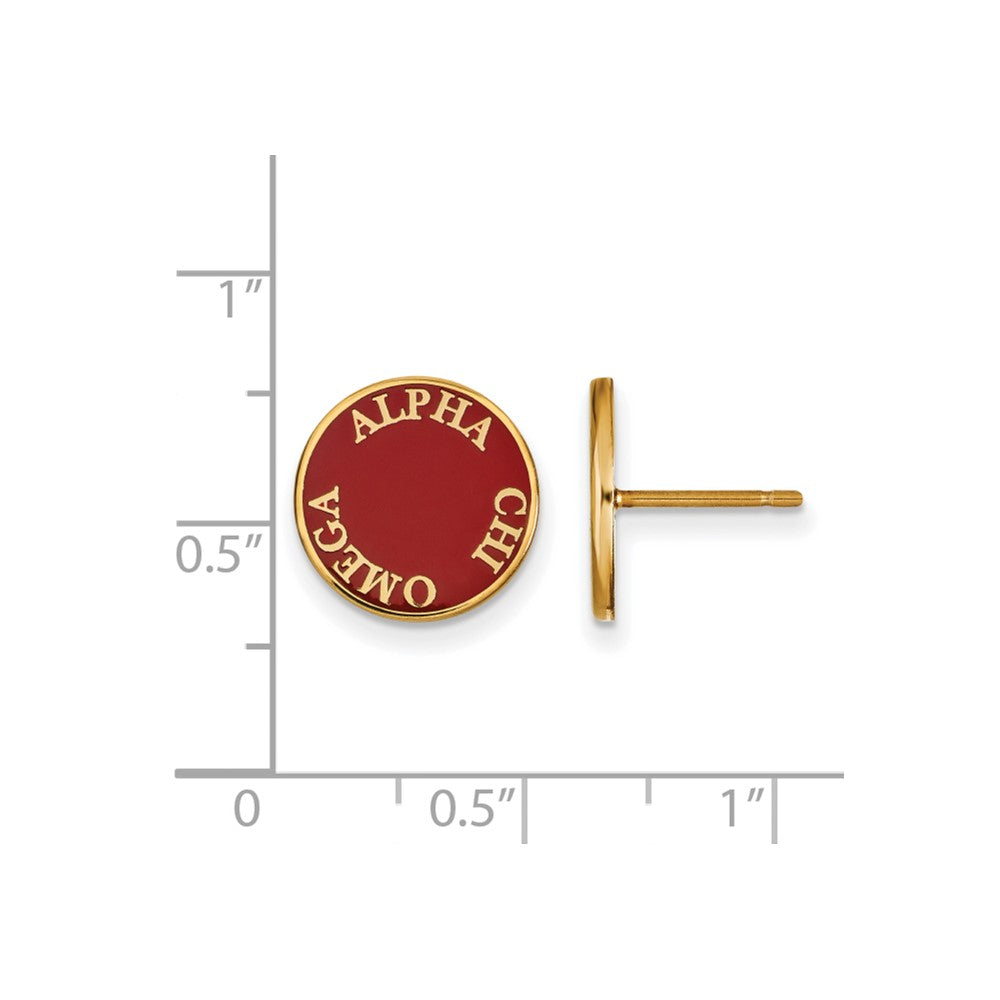 Sterling Silver Gold-plated LogoArt Alpha Chi Omega Sorority Text Color Enamel Post Earrings