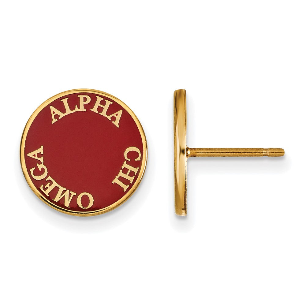 Sterling Silver Gold-plated LogoArt Alpha Chi Omega Sorority Text Color Enamel Post Earrings