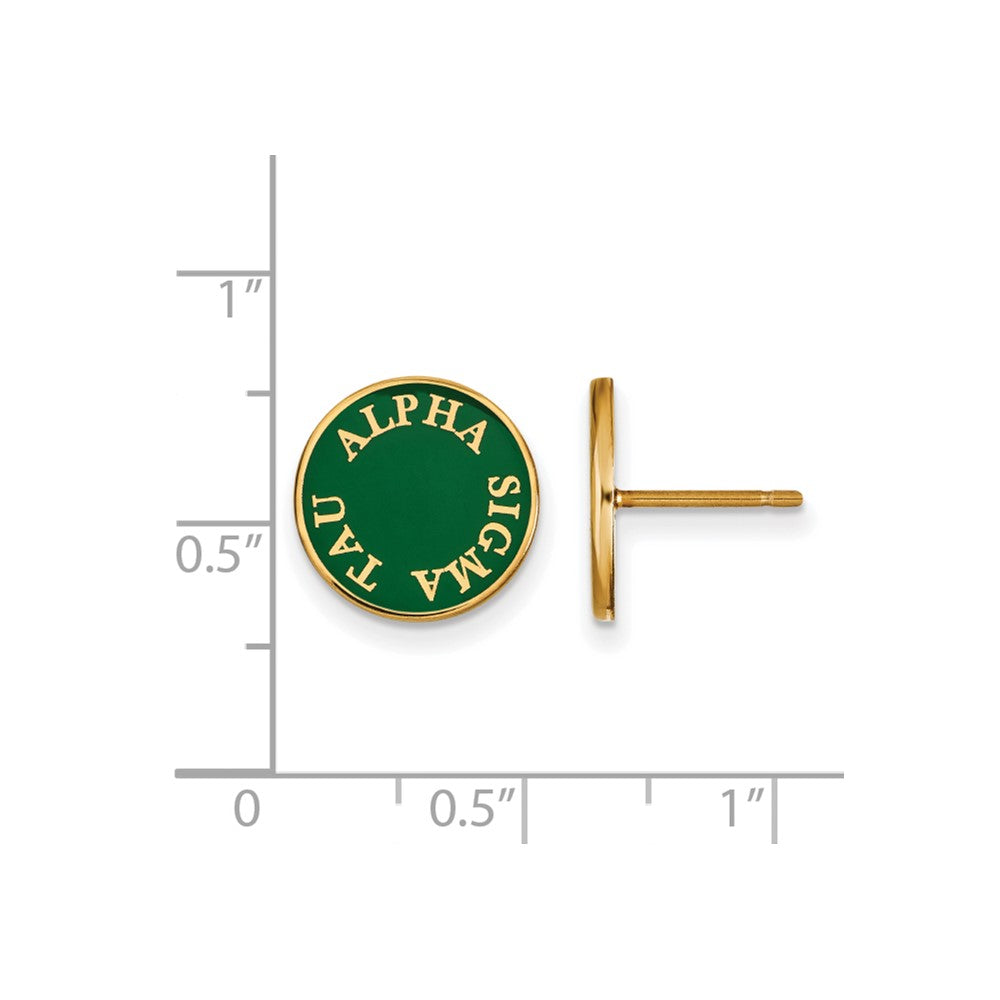 Sterling Silver Gold-plated LogoArt Alpha Sigma Tau Sorority Text Color Enamel Post Earrings
