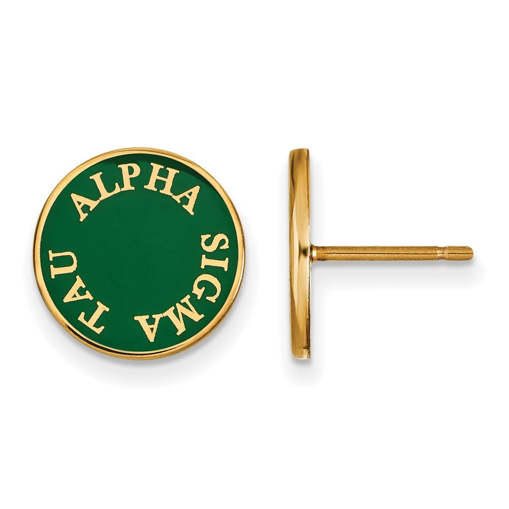 Sterling Silver Gold-plated LogoArt Alpha Sigma Tau Sorority Text Color Enamel Post Earrings