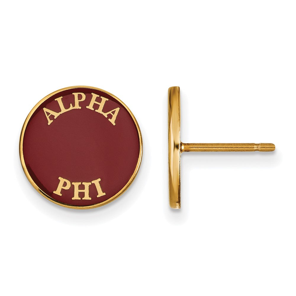 Sterling Silver Gold-plated LogoArt Alpha Phi Sorority Text Color Enamel Post Earrings