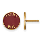 Sterling Silver Gold-plated LogoArt Alpha Phi Sorority Text Color Enamel Post Earrings