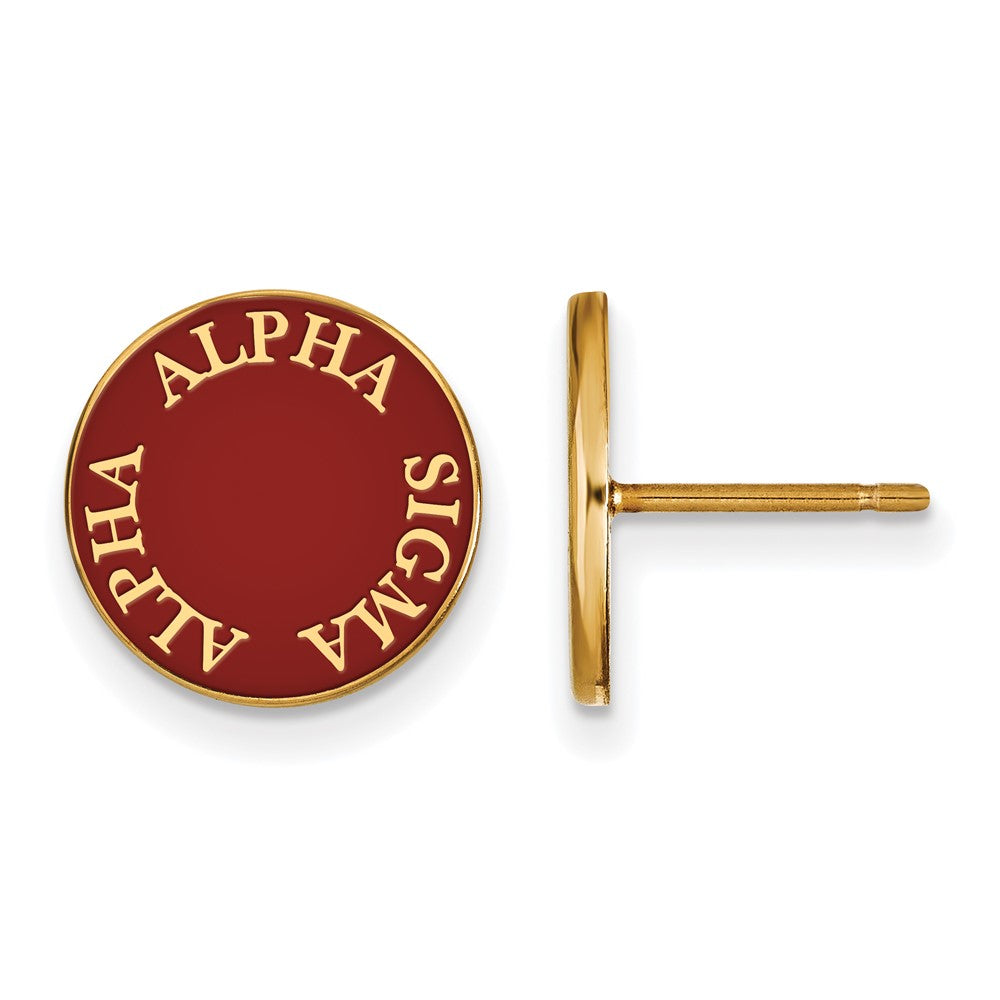 Sterling Silver Gold-plated LogoArt Alpha Sigma Alpha Sorority Text Color Enamel Post Earrings