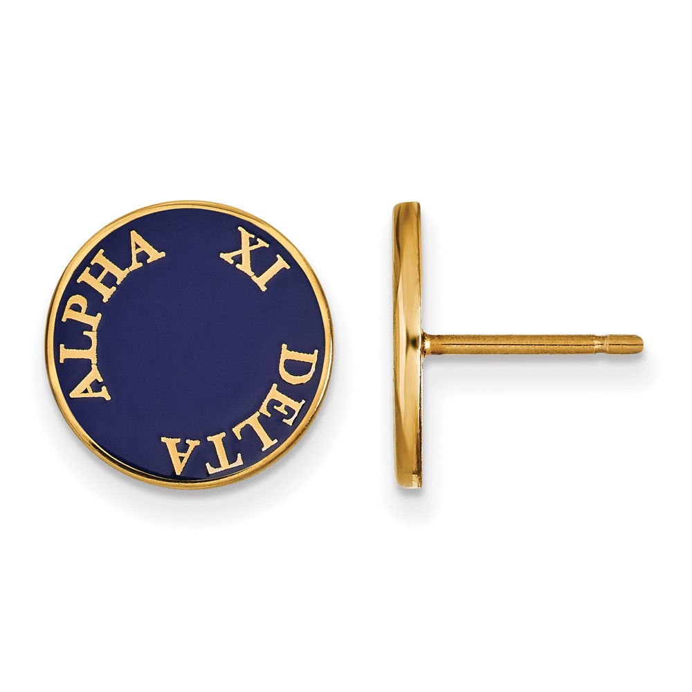 Sterling Silver Gold-plated LogoArt Alpha Xi Delta Sorority Text Color Enamel Post Earrings