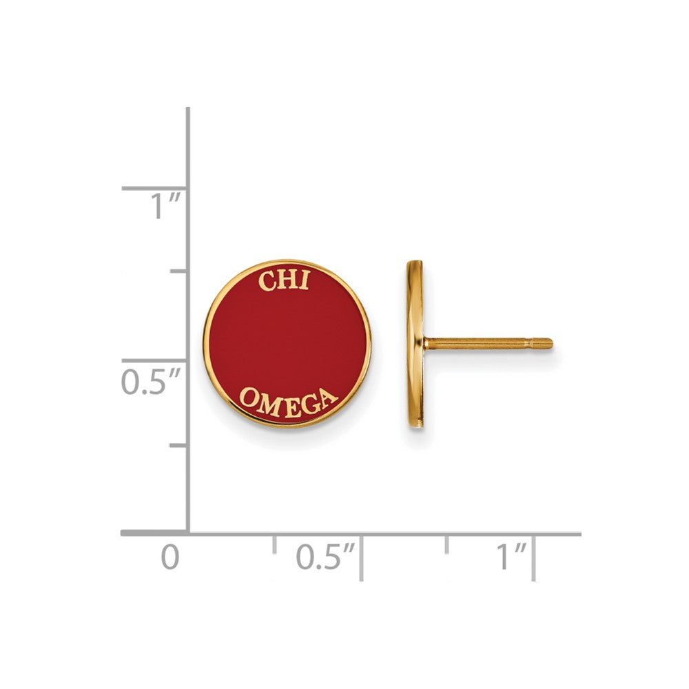 Sterling Silver Gold-plated LogoArt Chi Omega Sorority Text Color Enamel Post Earrings