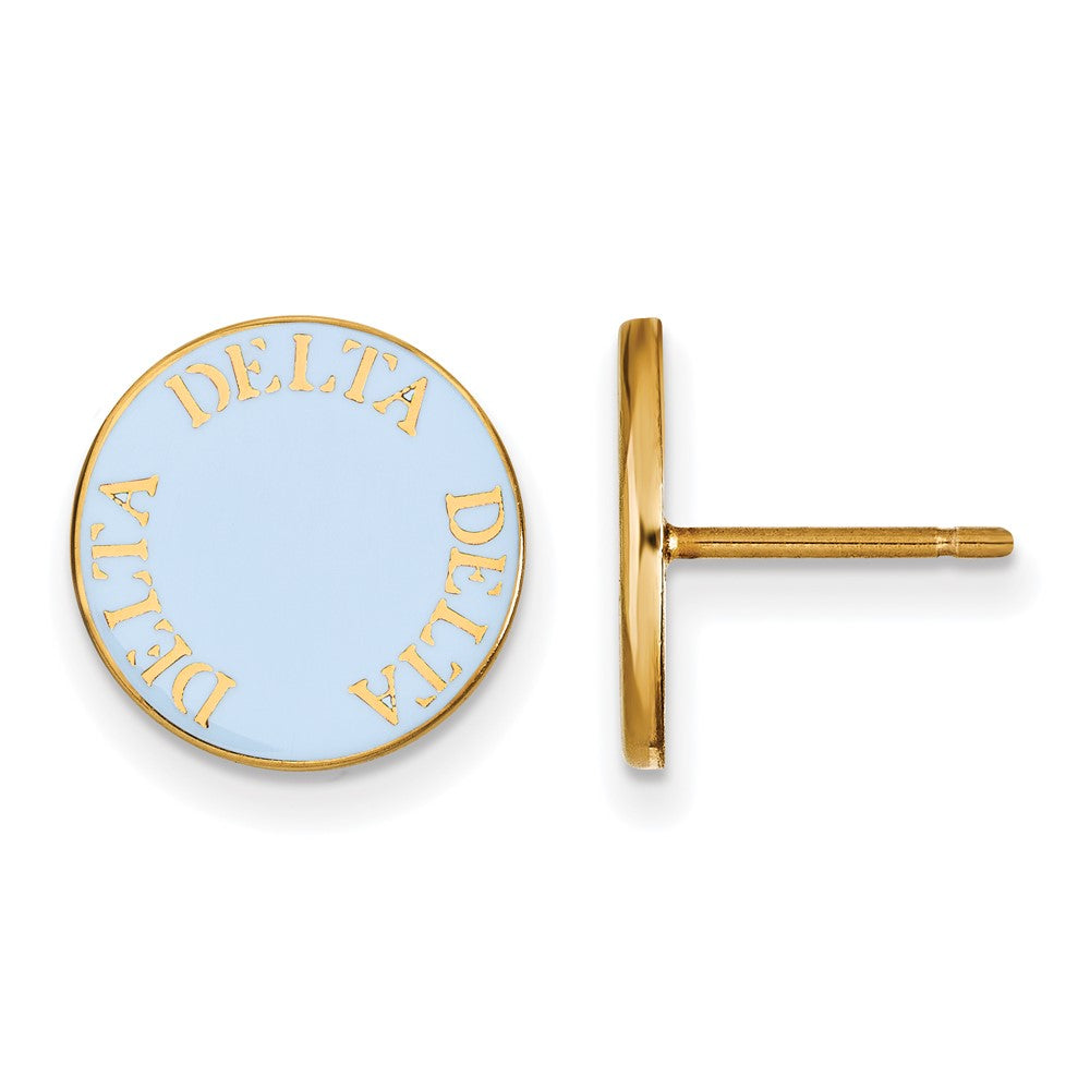 Sterling Silver Gold-plated LogoArt Delta Delta Delta Sorority Text Color Enamel Post Earrings