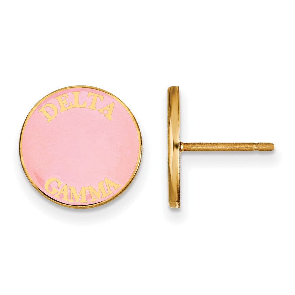 Sterling Silver Gold-plated LogoArt Delta Gamma Sorority Text Color Enamel Post Earrings