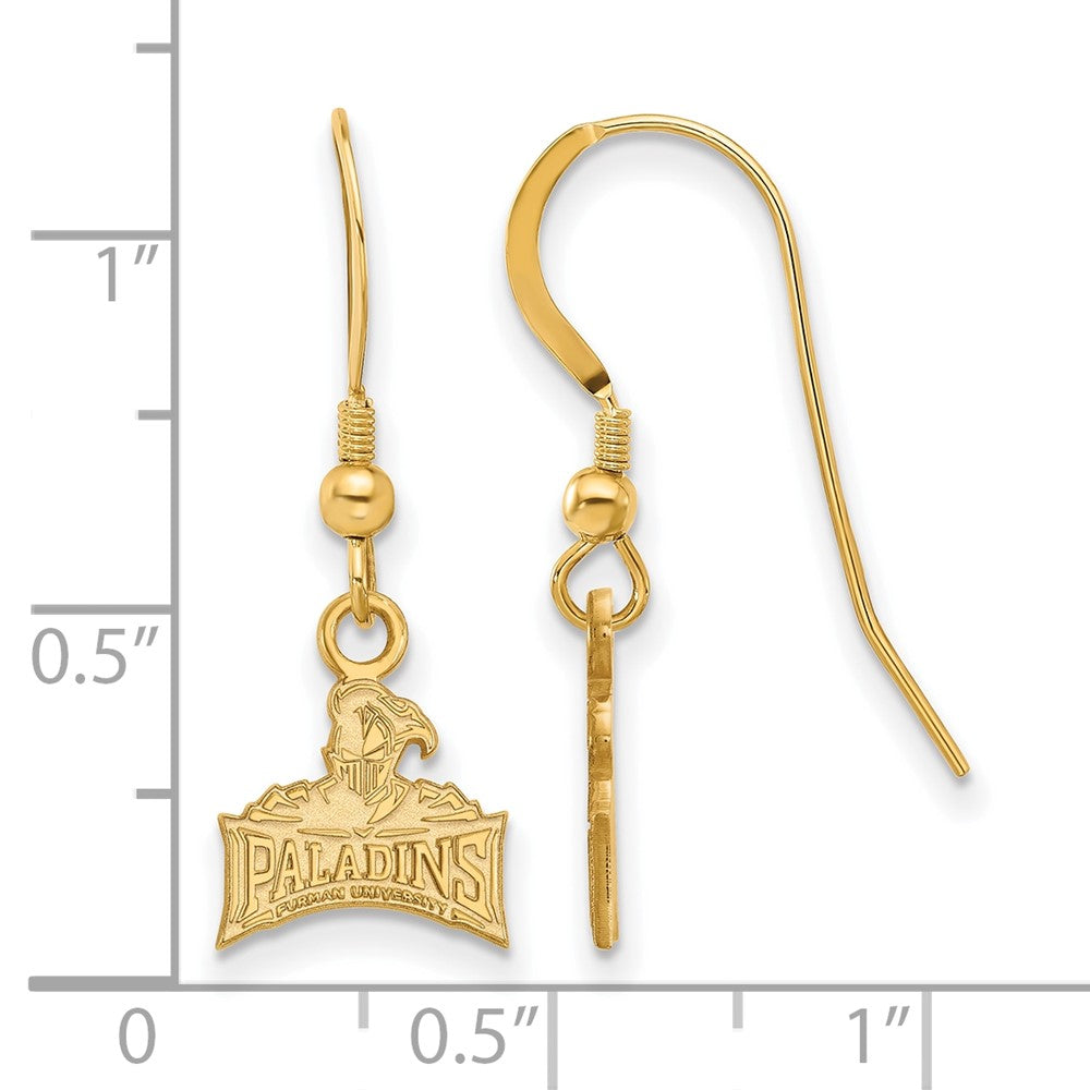 Sterling Silver Gold-plated LogoArt Furman University Paladins Extra Small Dangle Wire Earrings