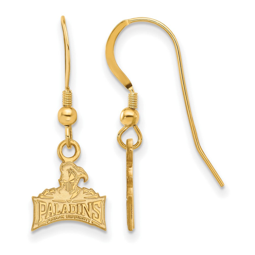 Sterling Silver Gold-plated LogoArt Furman University Paladins Extra Small Dangle Wire Earrings