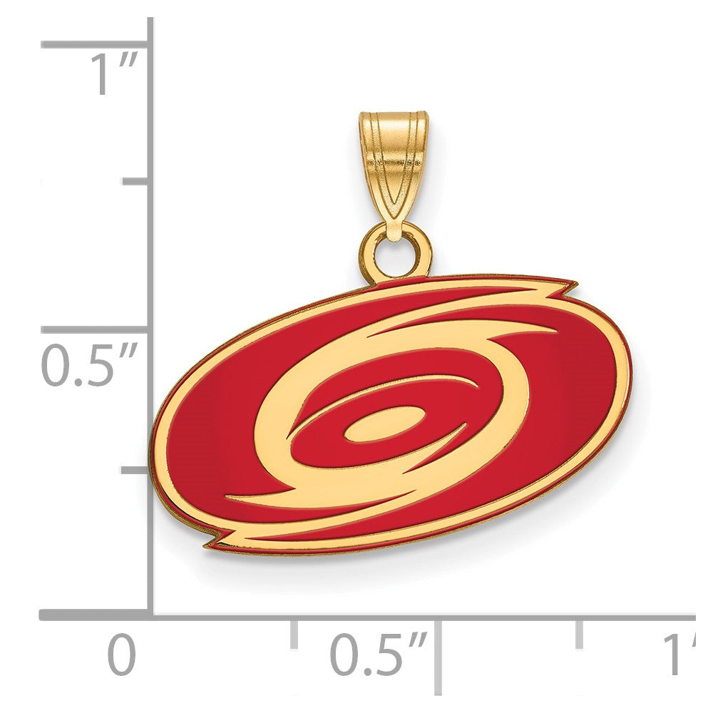 Sterling Silver Gold-plated NHL LogoArt Carolina Hurricanes Small Enameled Pendant