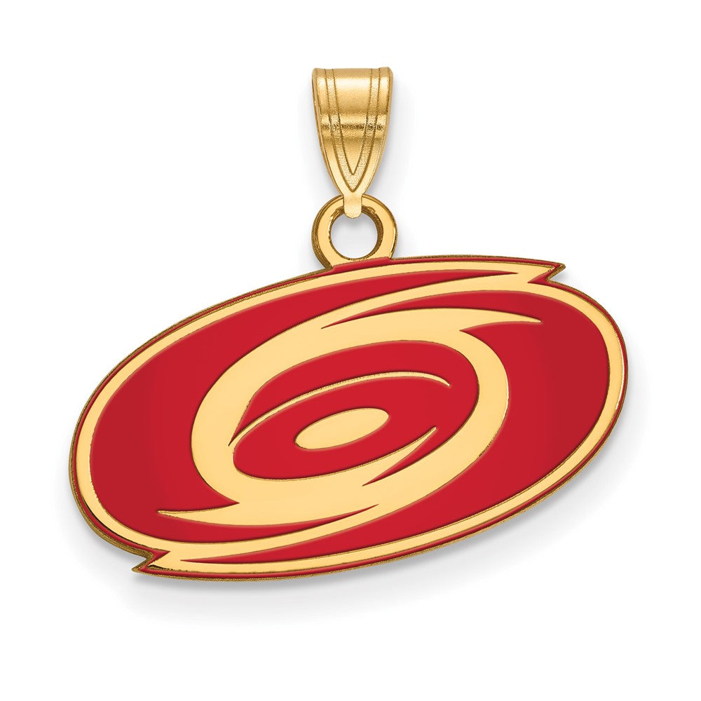 Sterling Silver Gold-plated NHL LogoArt Carolina Hurricanes Small Enameled Pendant