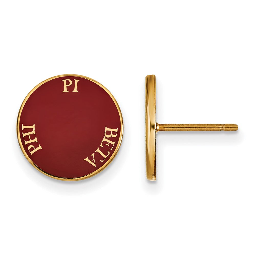 Sterling Silver Gold-plated LogoArt Pi Beta Phi Sorority Text Color Enamel Post Earrings