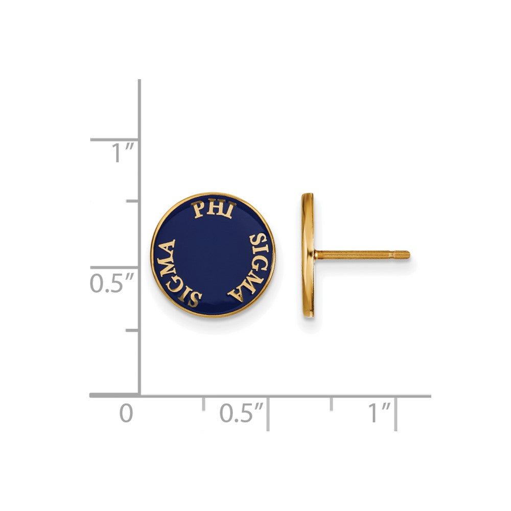 Sterling Silver Gold-plated LogoArt Phi Sigma Sigma Sorority Text Color Enamel Post Earrings