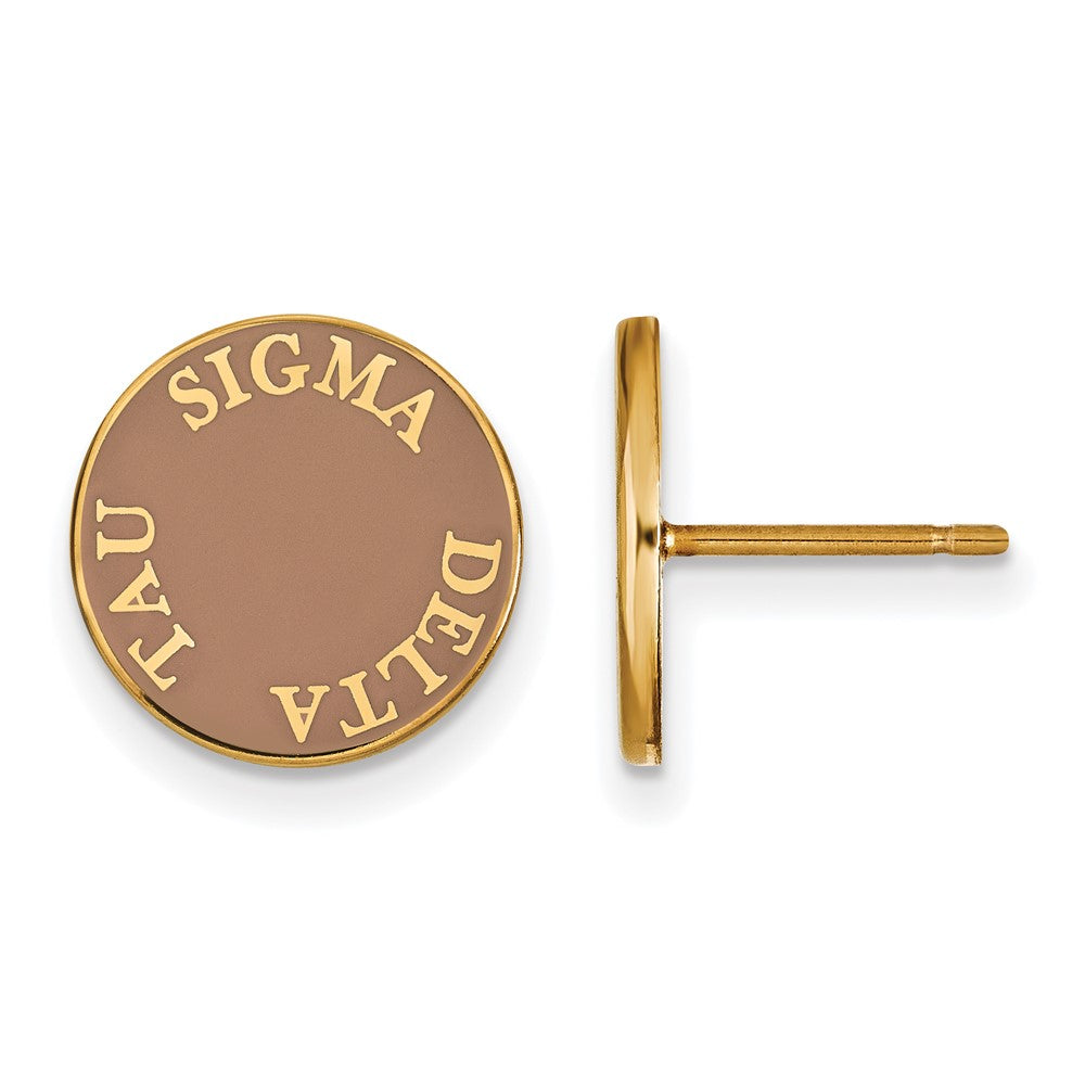 Sterling Silver Gold-plated LogoArt Sigma Delta Tau Sorority Text Color Enamel Post Earrings