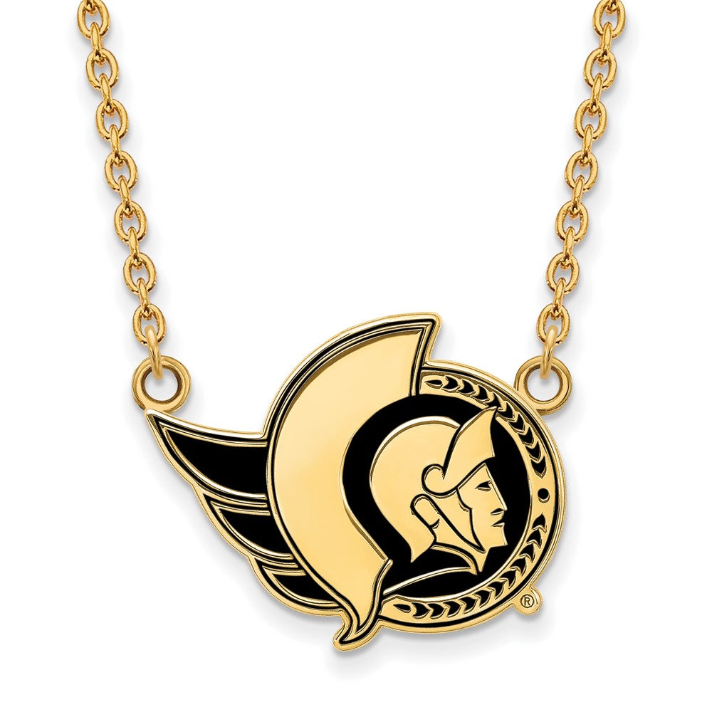 Sterling Silver Gold-plated NHL LogoArt Ottawa Senators Large Enameled Pendant 18 inch Necklace