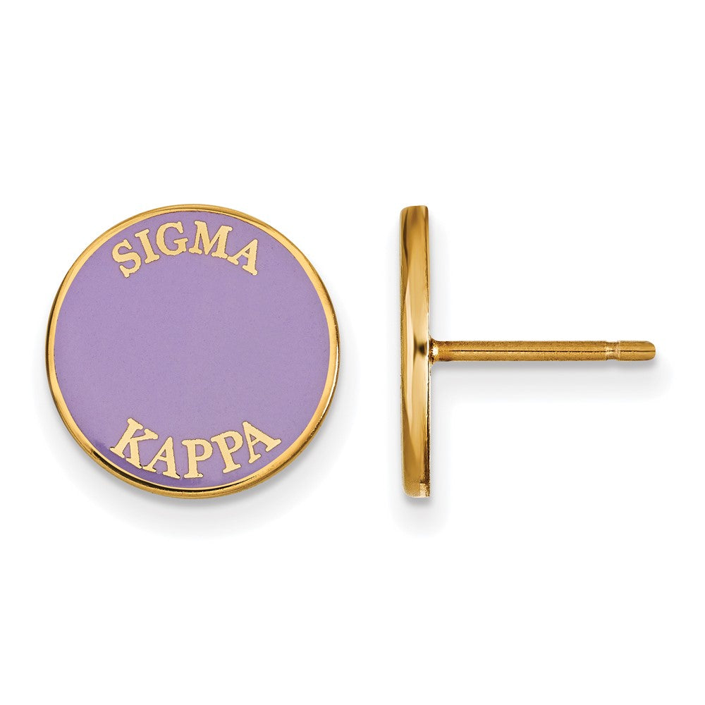 Sterling Silver Gold-plated LogoArt Sigma Kappa Sorority Text Color Enamel Post Earrings