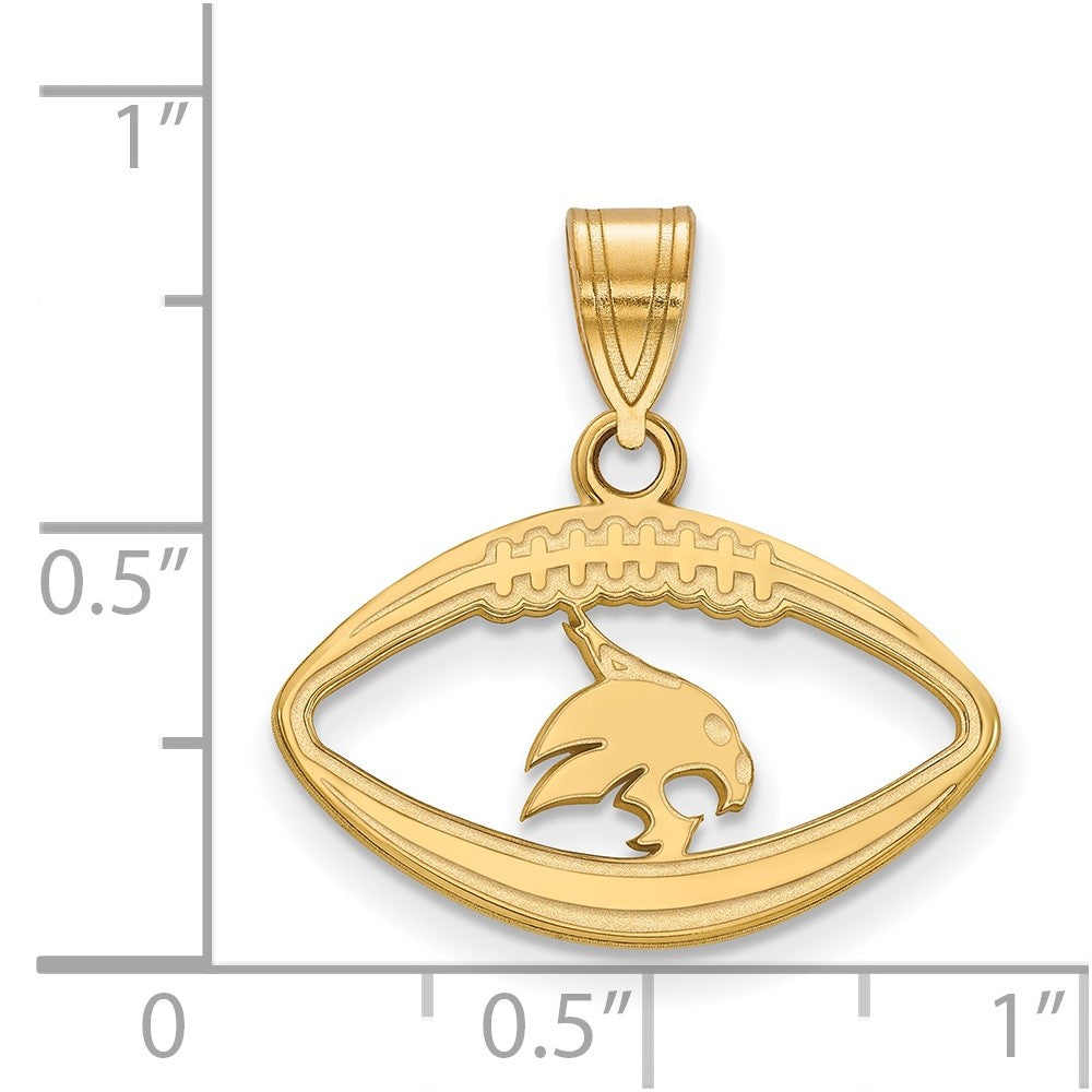 Sterling Silver Gold-plated LogoArt Texas State University Bobcat Football Pendant