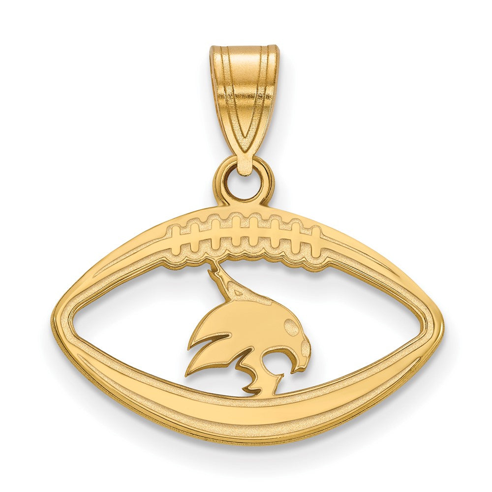 Sterling Silver Gold-plated LogoArt Texas State University Bobcat Football Pendant