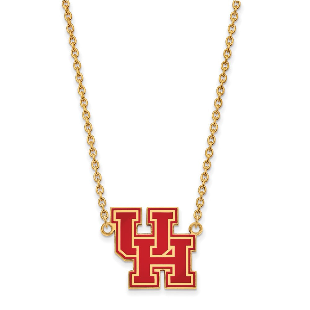Sterling Silver Gold-plated LogoArt University of Houston U-H Large Enameled Pendant 18 inch Necklace