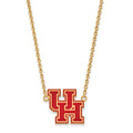 Sterling Silver Gold-plated LogoArt University of Houston U-H Large Enameled Pendant 18 inch Necklace