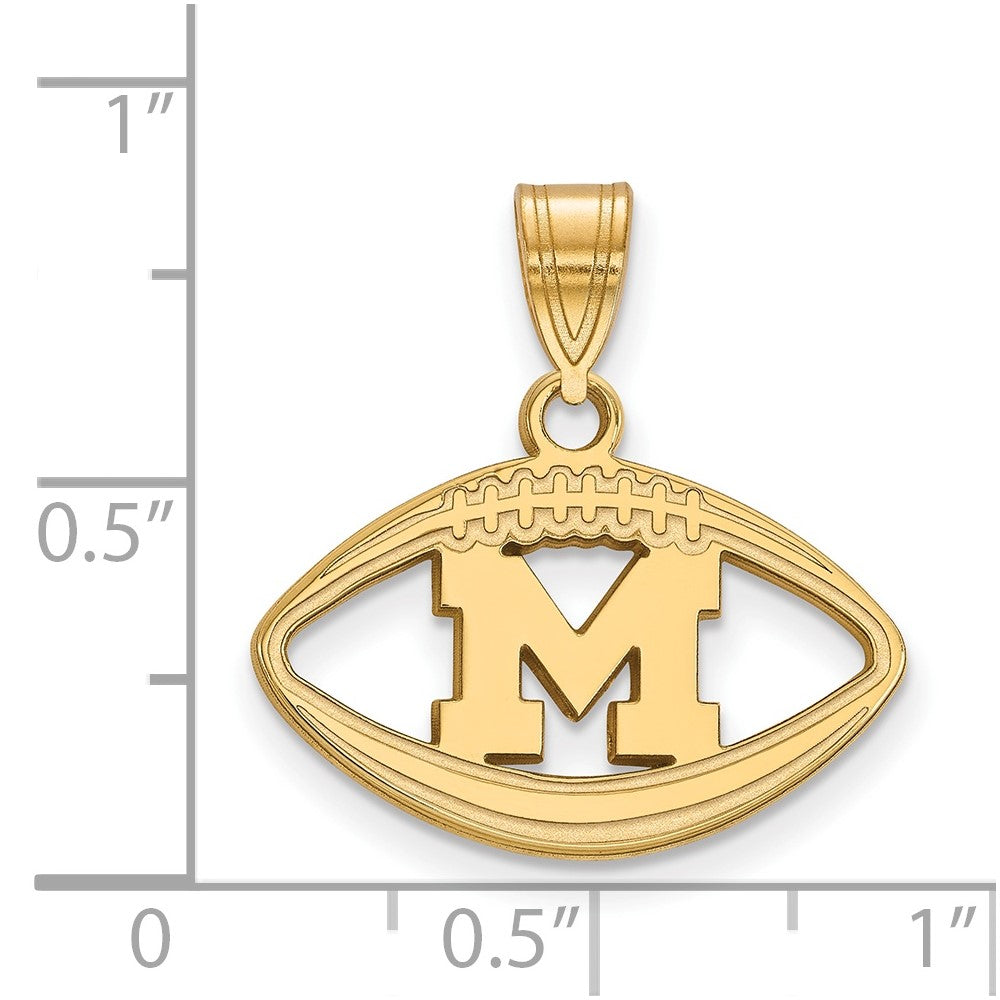 Sterling Silver Gold-plated LogoArt University of Michigan Letter M Football Pendant
