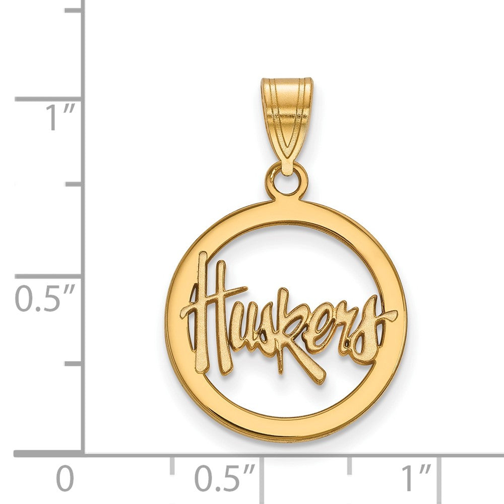 Sterling Silver Gold-plated LogoArt University of Nebraska Huskers Small Circle Pendant