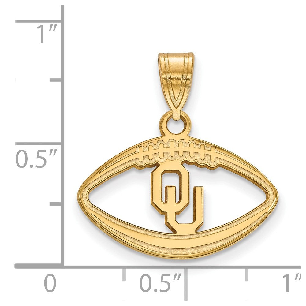 Sterling Silver Gold-plated LogoArt University of Oklahoma O-U Football Pendant