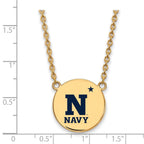 Sterling Silver Gold-plated LogoArt US Naval Academy Large Enameled Disc Pendant 18 inch Necklace