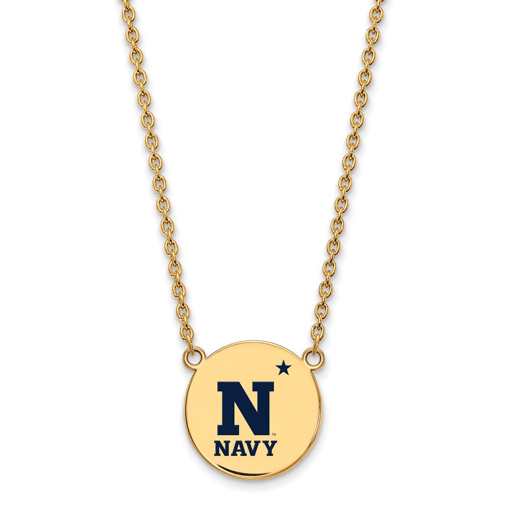 Sterling Silver Gold-plated LogoArt US Naval Academy Large Enameled Disc Pendant 18 inch Necklace