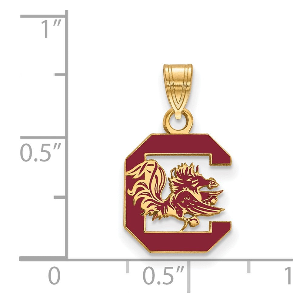 Sterling Silver Gold-plated LogoArt University of South Carolina Medium Enameled Pendant